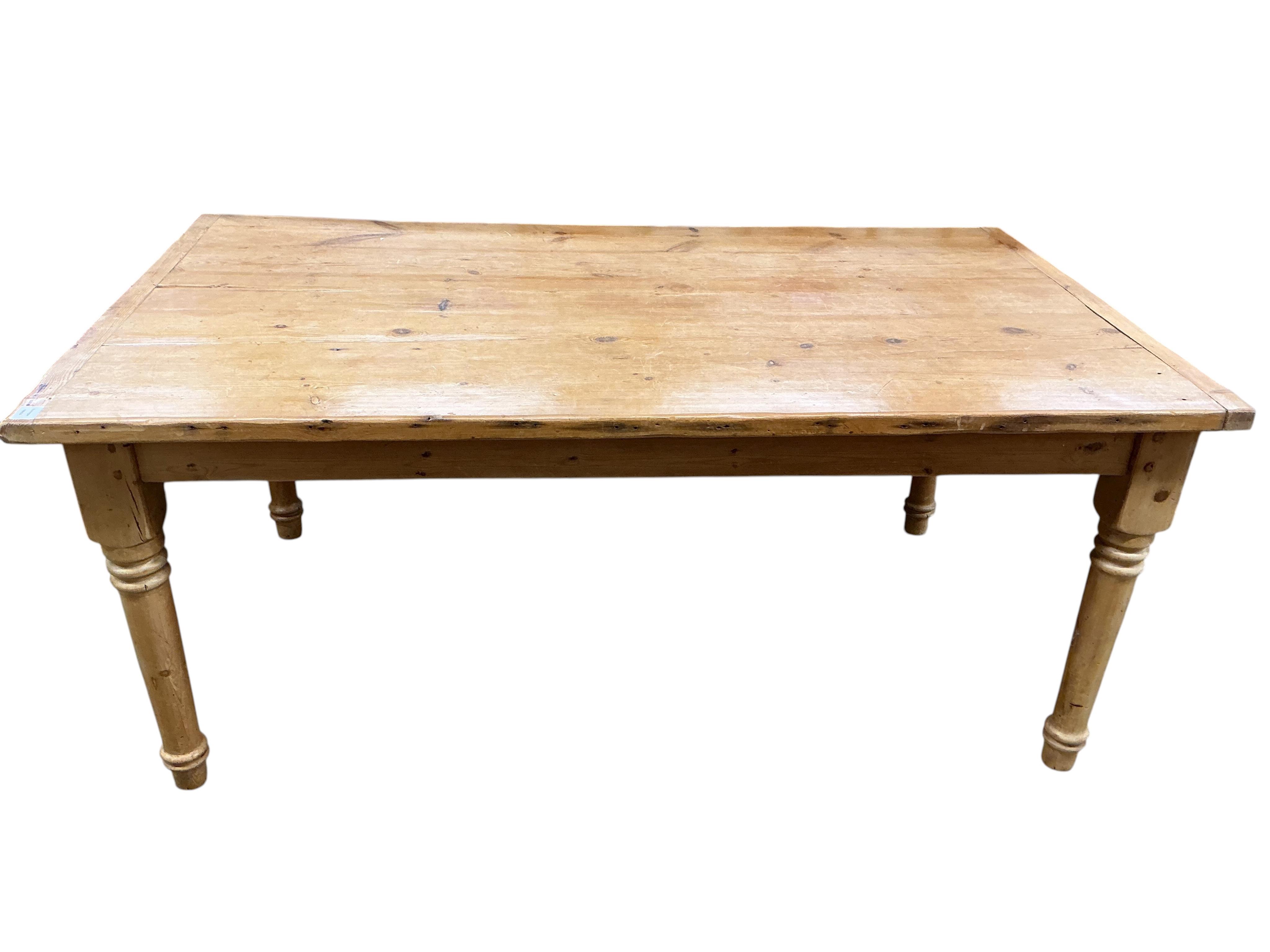 A Victorian style rectangular pine kitchen table, width 182cm, depth 102cm, height 77cm